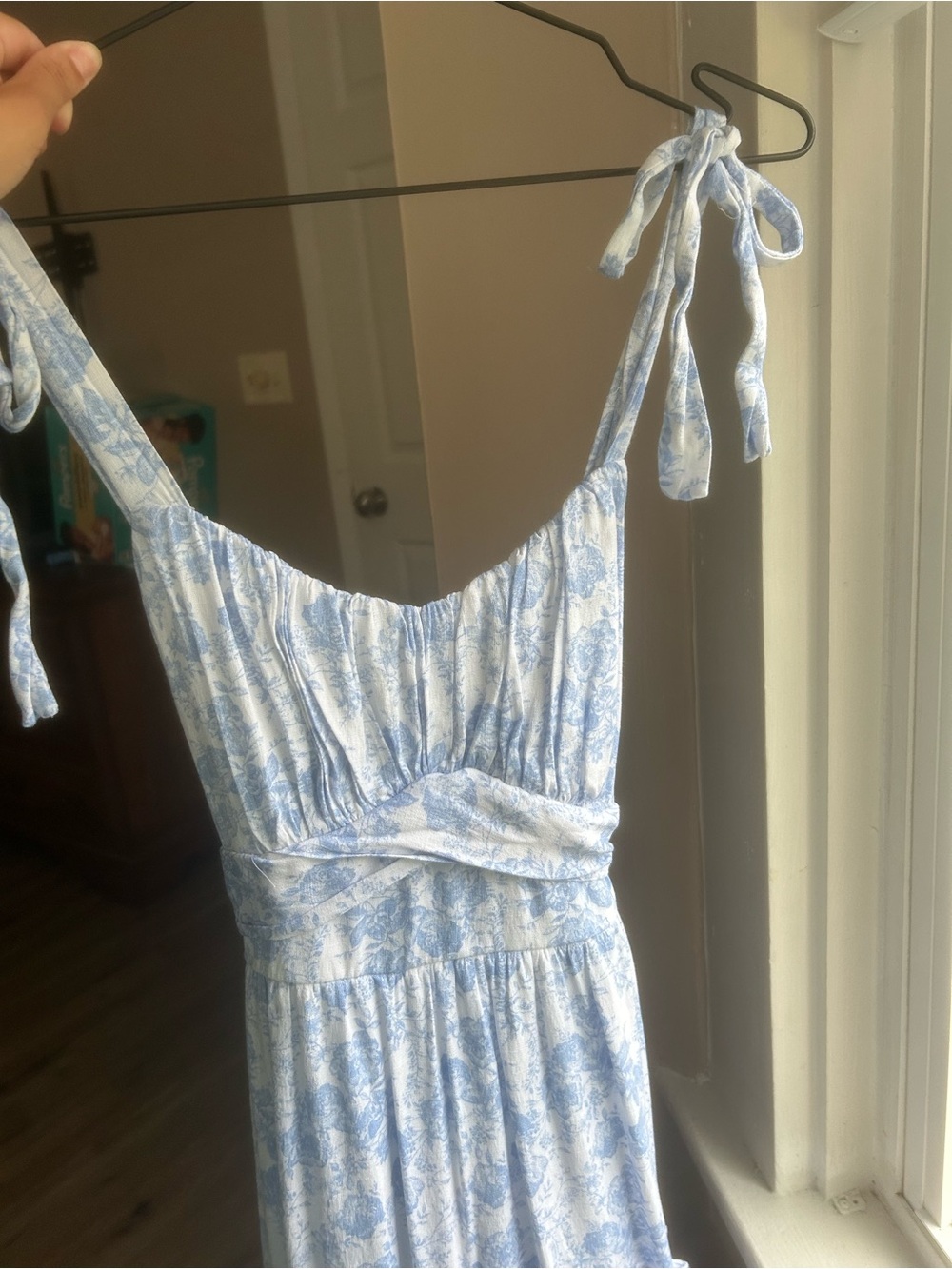 Francesca's Collections Light Blue & White Floral Tie-Shoulder Dress